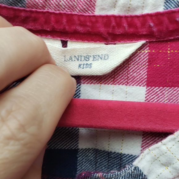 Lands End Kids Red White Blue Plaid Blouse Size 12 - Picture 5 of 7